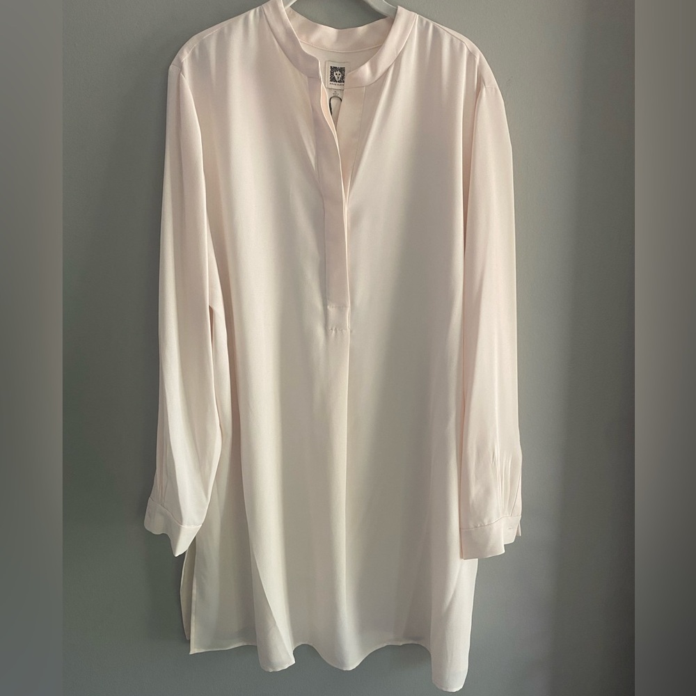 Anne Klein - Pop-Over Blouse with Covered Placket and Side Slits